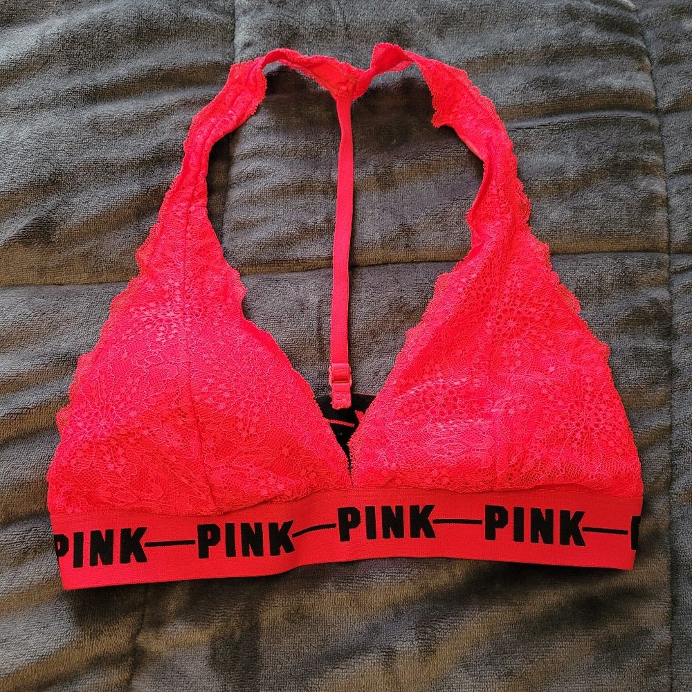NWOT Victoria's Secret PINK lace halter Bra sz L